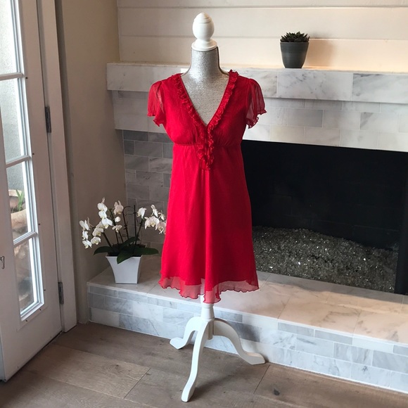 Free People Dresses & Skirts - Free People Red Silk Baby Doll Dress EUC!
